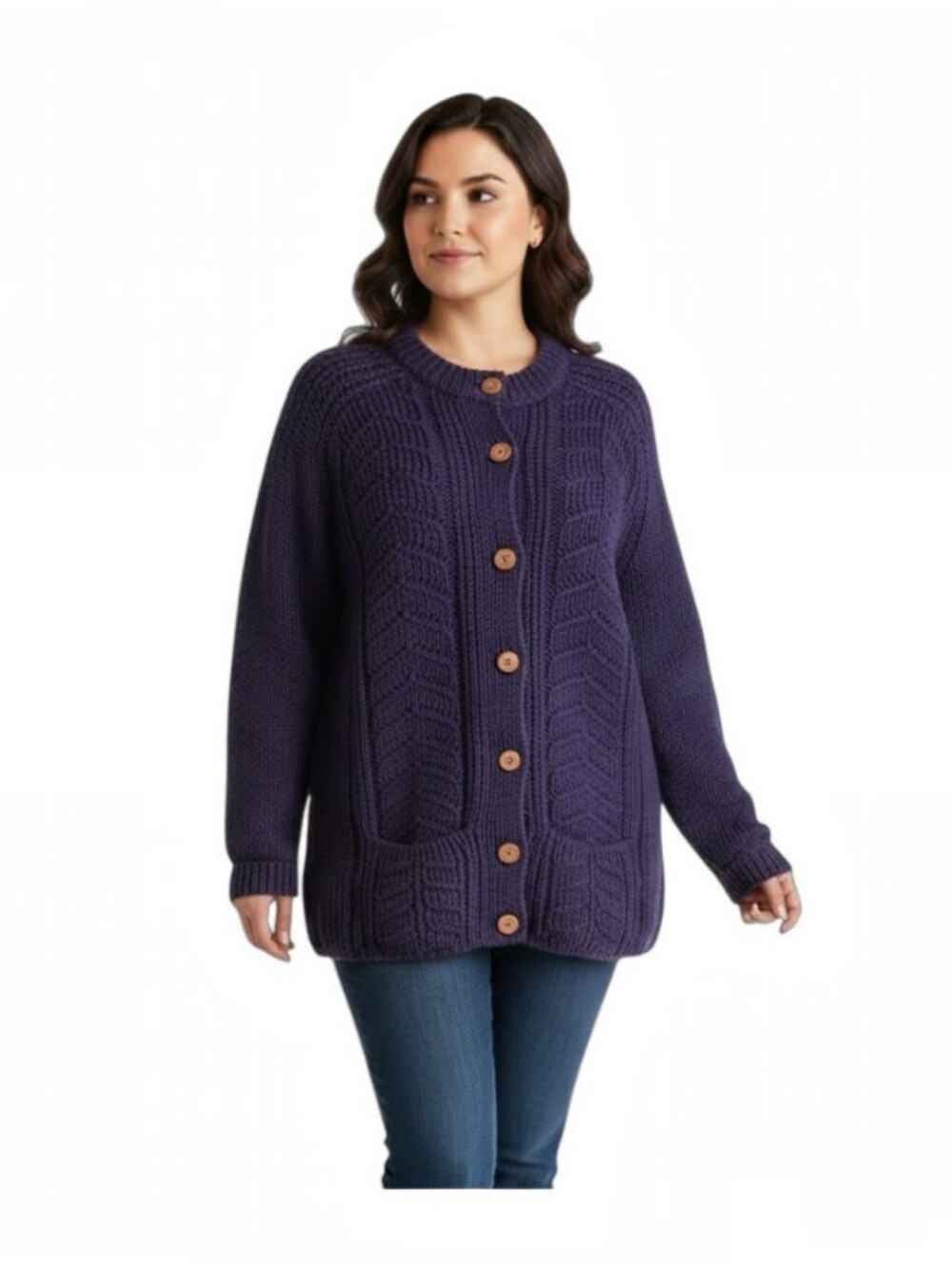 90s Great Northern Knitters wool fisherman knit cardigan women XL navy Canada